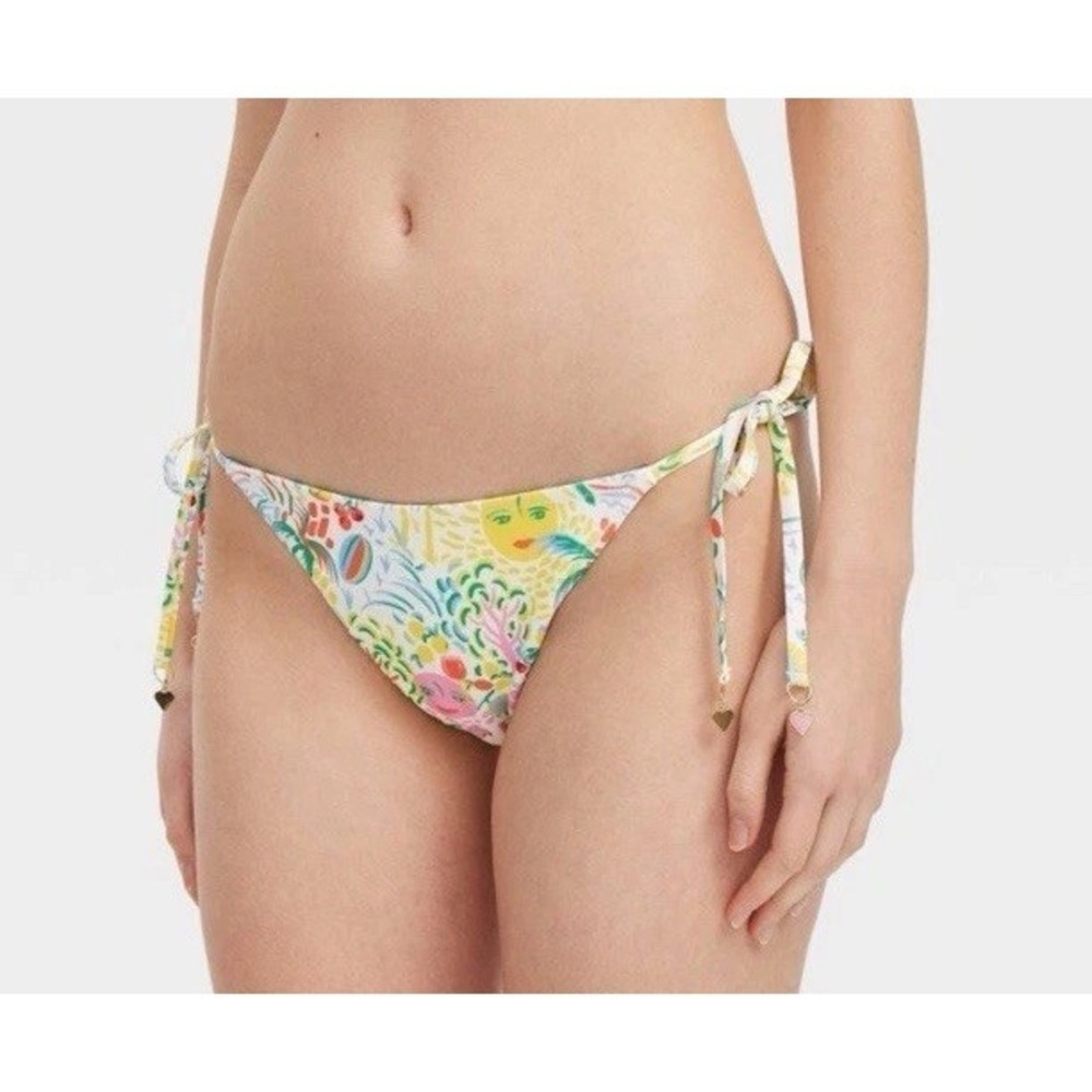 Women's Vacation/Star Geo Reversible Side-Tie Bikini Bottoms Yellow/Green Sz XL